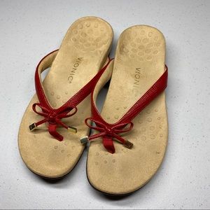 Vionic Bella II Lizard Flip Flops Red Bow Comfort Sandals 10